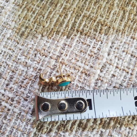 Vintage 10k Gold Diamond Turquoise Earrings - Picture 9 of 9